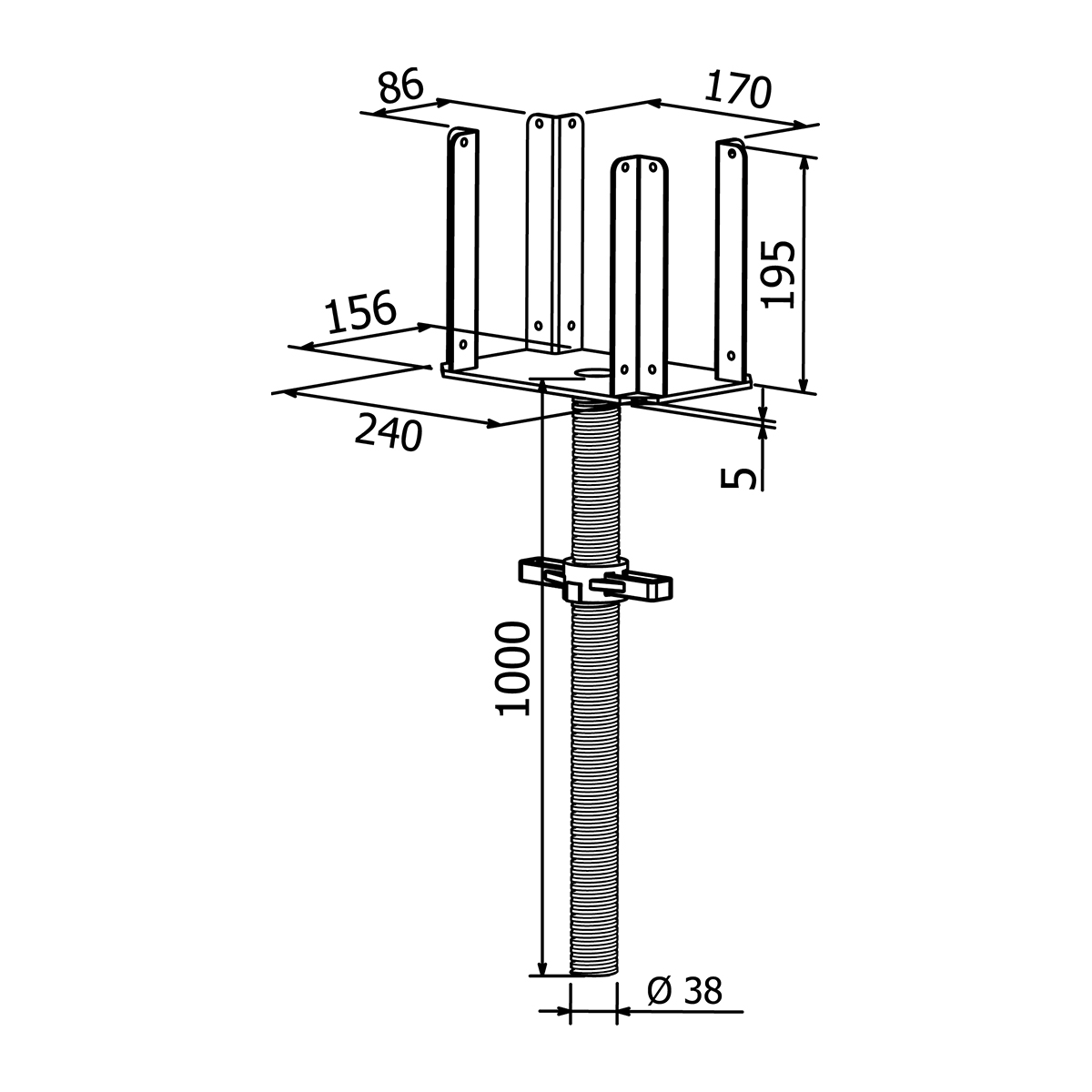 Adjustable fork head Ø 38 mm