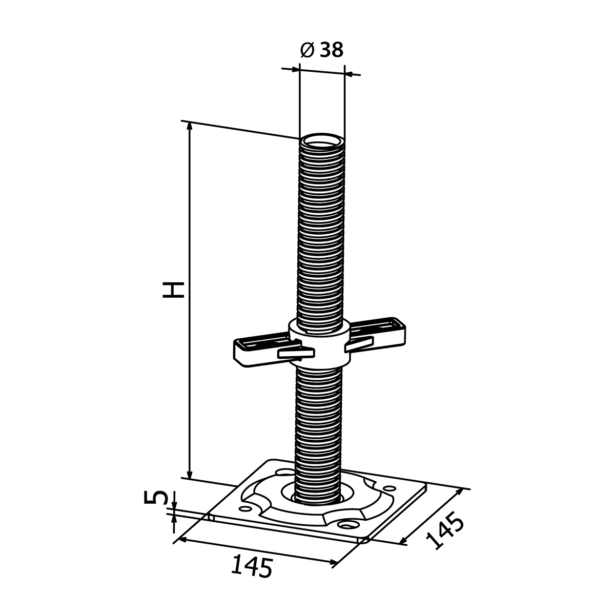 Galvanized adjustable base jack Ø 38.7 mm