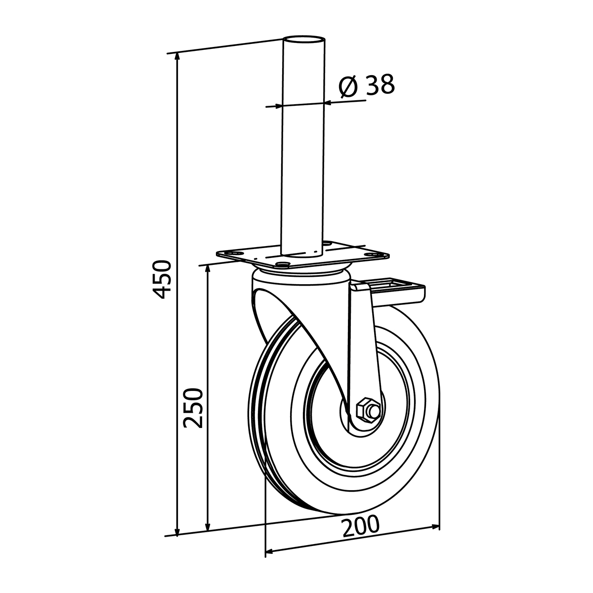 Galvanized scaffold caster with brake